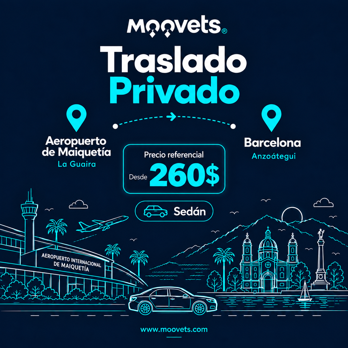 Traslado Privado Aeropuerto de Maiquetía → Barcelona | Sedán | Moovets
