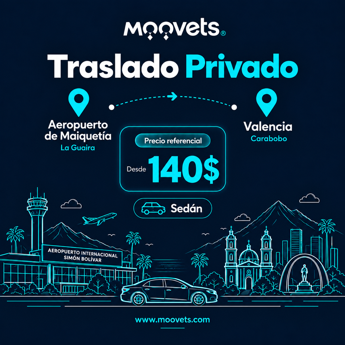 Traslado Privado Aeropuerto de Maiquetía → Valencia | Sedán | Moovets