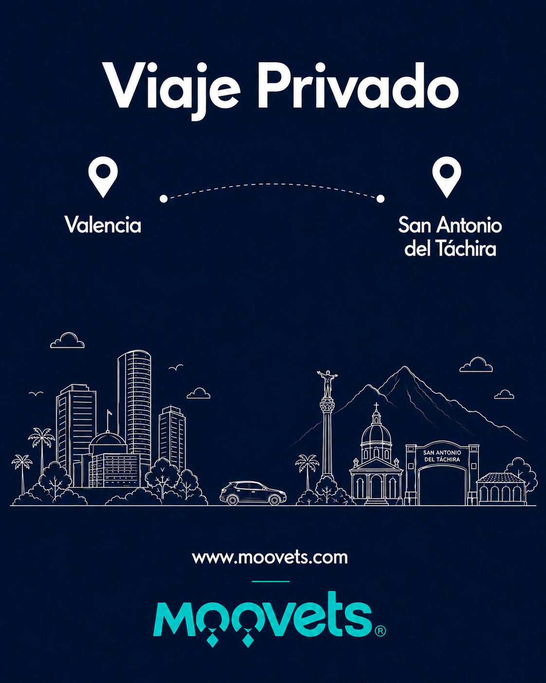 Traslado Privado Valencia → San Antonio del Tachira | Sedán | Moovets