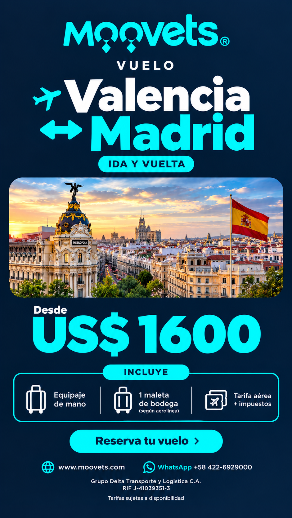 Vuelo Internacional: Valencia - Madrid  Ida y Vuelta